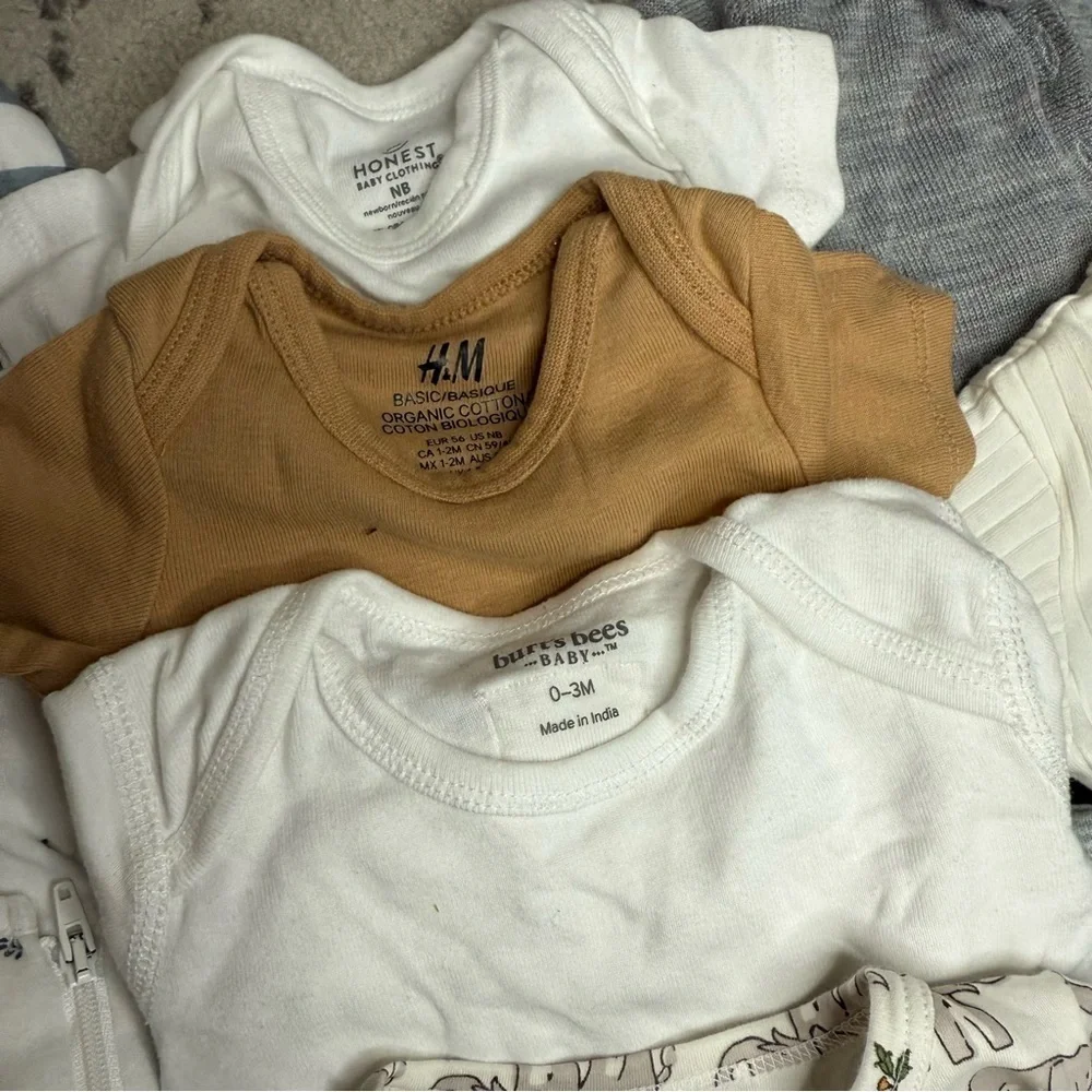 100% Organic Cotton and Wool Neutrals Unisex Baby Clothing 9 Pc Bundle Lot